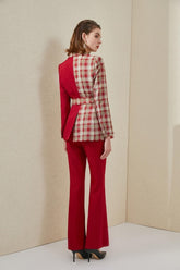 Red Checkered Color-block Pantsuit - FashionByTeresa